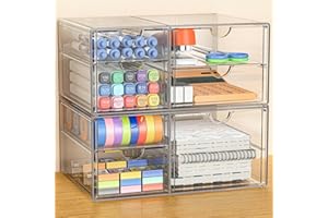 GoMaihe Akrylowy Organizer na Biurko z 7 Szufladami: 2 Sztuki Pojemników | Przezroczysty Organizer Toaletkowy | Do Makijażu i Przyborów Biurowych | Kosmetyki