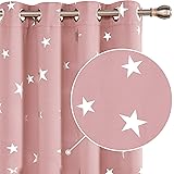 Deconovo Blackout Eyelet Curtains Thermal Insulated Silver Star Foil Printed Curtains for Bedroom 46x90 Inch Coral Pink 2 Pan