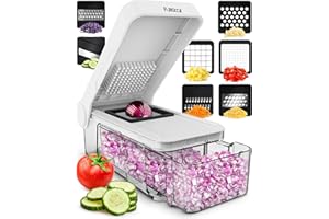 FULLSTAR Coupe Legumes Multifonctions et Mandoline Professionnelle Cuisine - Trancheur de Légumes - Decoupe Legumes Cube Oignon Carotte Concombre Tomates - Rapeuse Legume et Fromage (Compact 7-en-1 Blanc)