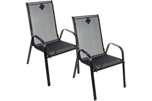 MARKO OUTDOOR Black Stacking Textoline Chairs Outdoor Garden Furniture High Back Seating Patio (2)