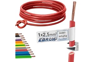 EBROM Cable de cableado – Cable flexible – Cable de PVC – H07V-K 2,5 mm² – Color: rojo – muchas longitudes disponibles en incrementos de 5 metros, su longitud: 20 m 2,5 mm²