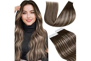 ‎LAAVOO LaaVoo Tape in Extensions Echthaar Ombre Braun 55cm Echthaar Tape Extensions Balayage Braun Aschblond Remy Haarverlängerung Echthaar Tape Extensions Seamless 50g 20pcs #4/18/4