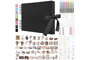 DazSpirit Album Photo Scrapbook, 80 Pages Livre Album Photo Rigide DIY Scrapbooking, Avec 12 Marqueurs et 7 Autocollants, Cadeau pour Anniversaire, Mariage, Voyage, Amis, Bébé, Noir