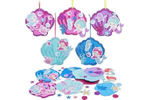 LAMEK 8 Meerjungfrau Muschel Bastelset Kinder Kreative Kunsthandwerk DIY Bastelhandwerk Kreativsets zum Basteln mit Mix & Match Moosgummi Teilen Ozean Deko zum Aufhängen für Jungen Mädchen Sommer