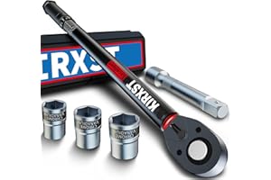 KIRXST Llave Dinamométrica 1/2" 20-230 Nm, Llave de Torque, Set de 5 Piezas, Negro