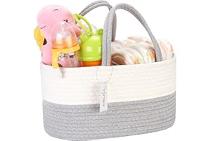 Hinwo Caddy pannolini neonati 3 scomparti neonati Nursery Cestino portaoggetti portatile auto Organizzatore neonato Cesto regalo pdoccia neonato Corda cotone divisorio staccabile pannolini salviette