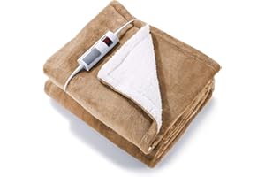 CURECURE Electric Heated Blanket 130 x 180cm to Keep Body Warm, Soft Flannel Blanket with 6 Heating Levels & 6 Hours Timer, Machine Washable & Overheat Protection-Khaki