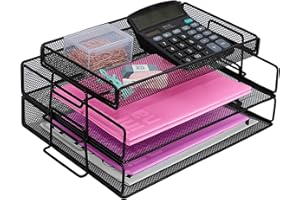 ideallife Schreibtisch Organizer mit Dokumentenablage, 2 Stück Briefablage Metall Stapelbar mit Oberes Tablett, Schreibtischablage für A4 Papier, Bürobedarf