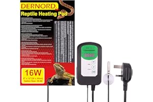 DERNORD Heat Mat with Thermostat - 16W Reptile Heat Pad with Thermostat Control Combo Set for Snake Bearded Dragon Lizard Crested Gecko Vivarium Heater