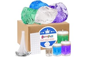 Blingfun Cera in Gel per Fare Candele - 4 Barattoli di Cera Gel, 50 Stoppini + 50 Adesivi - Kit per Candele Artigianali Profumate Fai da Te - Ideale per Creare Candele Trasparenti e Decorare