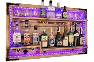 ‎WEECO weeco Braun hängend Regal an der Wand angebracht RGB LED Beleuchtung 112x72x2 Wenge an der Wand montiert bar, alkoholbuffet, gehängt barständer, Gin, Whiskey, Wodka, handgefertigt Stand Kneipe
