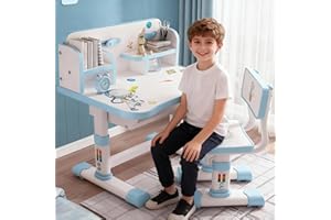 Luojuny Kinder Tisch Stuhl Set, Kinderschreibtisch Höhenverstellbar,Schreibtisch Kinder Mädchen Mädchen & Jungs,Karikatur kinders Schreibtisch, Kinderschreibtisch Mit Stuhl und Schublade (Blau)