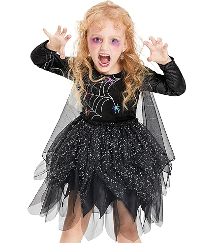 PKT) (9911967) Spookachtig kostuum voor meisjes met spin en heks (4-6 jr PKT) (9911967) Spookachtig kostuum voor meisjes met spin en heks (4-6 jr