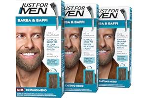 Just for Men Barbe & Moustache, Teinture pour barbe homme, couleur châtaigne moyenne, élimination des poils gris, avec peigne applicateur - M35 (3 Pack)