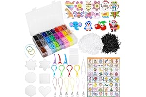 ROMANVIC Perles à Repasser 5mm, 7300 Pcs 24 Couleurs Kit de Fusible Perles Bricolage Enfants Loisirs Créatif Avec Panneau Perforé Cartes Chaîne Papier à Repasser Cadeau Noël Anniversaire pour Garçon Filles