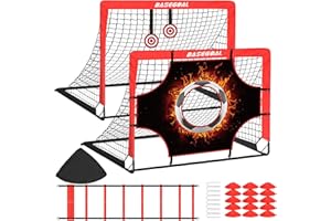 BASEGOAL But de Foot, 3 en 1 Cage de Football Pliable avec Cible Suspendue, Cônes, échelle d'agilité, Équipement d'entraînement de Football Adapté à l'intérieur ou à l'extérieur - 120x90x 90cm