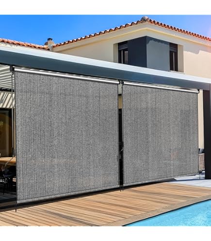 LIFERUN Verticale zonwering, 180 x 250 cm, verticale luifel met handslinger, voor buiten en binnen, met luifelcassette, zonwering, windscherm en inkijkbescherming, voor balkon, terras en tuin, grijs