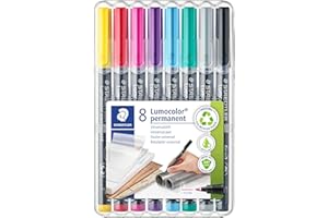 STAEDTLER Lumocolor 318 WP8-2 - Pennarello universale indelebile per quasi tutte le superfici, antimacchia e impermeabile, ricaricabile, spessore tratto 0,6 mm, 8 pennarelli indelebili in scatola