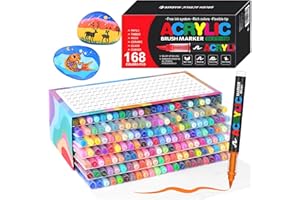 Bonala 168 Farben Acrylmarker Set - Professionelle Acrylstifte mit Pinselspitze für Erwachsene & Künstler, wasserbasierte Farbe für Stein, Glas, Stoff, Holz & Leinwand Kunstzubehör