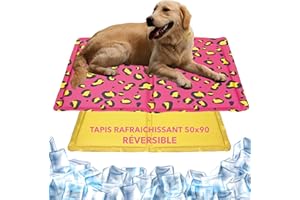 DONKID Tapis Rafraichissant Chien et Chat 50 x 90 cm - Tapis Auto-Refroidissant Gel Non-Toxique, Résistant Aux Rayures des Animaux Domestiques - Summer Wild et Jaune - Taille L 50x90