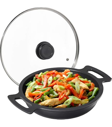 Padella Per Bistecche Antiaderente 30cm Con Coperchio In Vetro – Adatta A Induzione – La Griglia Americana Per Carni E Verdure