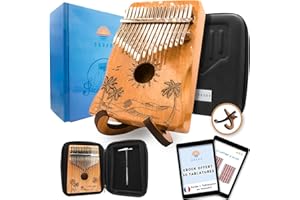 ORORA Kalimba Instrument de musique enfant et adulte, Piano à pouce 17 clés avec gravure et bois verni - Ebook de 50 partitions offert - Etui et accessoires d'entretien inclus - cadeau original