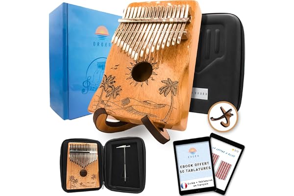 ORORA Kalimba Instrument de musique enfant et adulte, Piano à pouce 17 clés avec gravure et bois verni - Ebook de 50 partitions offert - Etui et accessoires d'entretien inclus - cadeau original