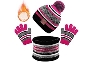 ENWOKRAN Ensemble de Bonnet, écharpe, Gants 3 en 1 pour Enfants,avec Doublure Polaire Double Épaisseur, Bonnet en Tricot Thermique,Pour Enfants de 3 à 6 ans