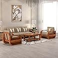 NATRAJ ART & CRAFT Sheesham Wood 5 Seater Sofa Set for Living Room Furniture Wooden Sofa Set 5 Seater for Home & Office (3+1+1 Sofa, Natural Teak Finish) | 5 Seater Wooden Sofa