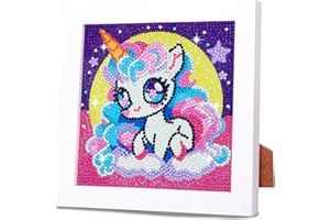 QIUQI Pittura Diamante Kit con Cornice,Diamond Painting Kit Unicorno Luna,Pittura Diamante Mosaico Art Kits per Regalo di Compleanno per Bambini Ragazza,Decorazione MMurale（18 * 18cm）