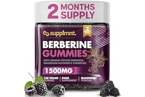 Supplmnt. Berberine Gummies - 2 Months Supply, 1500mg Berberine with 1000mg Ceylon Cinnamon, 2.4mg Vitamin B12 & 400mg Magnesium Glycinate - Powerful Metabolism & Immune Support Supplement BlackBerry