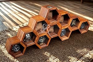 ROYAL CRAFT EXPERTISE Coffret à montres en bois pour homme – Coffret de luxe à 10 compartiments en nid d'abeille | Présentoir en bois de palissandre foncé et verre, coffret de présentation pour montres en bois pour homme