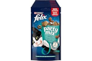 Purina Felix Party Mix Snack Gatto Ocean Mix al Gusto di Salmone, Merluzzo e Trota - 8 confezioni da 60 g Ciascuna