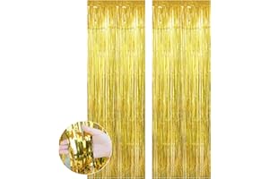 LUKTASTIC Frangia Tende Festa,Tende Party Metalliche Tinsel,Tenda Decorazione Compleanno,Tende Metalliche Feste,Tenda Frange,Tenda Per Compleanno Decorazione,Decorazioni Per Feste Di Compleanno,Oro 2 pezzi