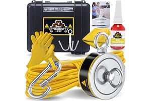 PLATINUM ONLINE PRODUCTS 1320LB’s Complete Magnet Fishing Kit | Double Sided Fishing Magnet Kit with Case | Includes Strong Neodymium N52 Magnet, Durable 65ft Rope, Carabiner, Gloves, Grappling Hook & Carry Case