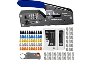 MAYLINEE-TECH MAYLINEE pelacables alicates de Cat5e Cat6 Kit de herramientas de Reparación de Cables de red para RJ45, Cortador de Pelado Ethernet, Crimpado de Profesional LAN 50 Conectores (Rojo)