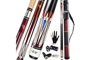 Tai ba cues Billard-Queuestab + Hartschalenkoffer, 13 mm Spitze, 147,3 cm, Hartholz, kanadischer Ahorn, professioneller Billard-Queue-Stick 18,19,20,21,22 g (wählbar), Blau, Schwarz, Rot, Grau, Grün