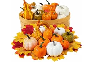 HUDIEPAN 86 Pezzi Mini Zucche Finte Decorative, Ringraziamento Zucche Artificiali Set, Zucche Artificiali per Autunno, Mini Zucche Artificiale Simulazione Ghiande, Autunno Decorazioni per Ringraziamento