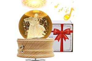 BUOTAU Caja de Música con Bola de Cristal 3D, Caja de Música Giratoria 360° Luminosa con Proyección de luz y Base de Madera para Niños, Esposas, Madres, Regalo Decorativo Creativo(Ángel Madre e Hija)
