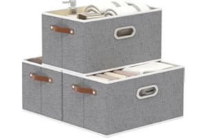 Yawinhe 3 Pcs Cajas Almacenajes Plegables, Almacenamiento de Ropa, Organizador Armario, para Dormitorios, 38x25x21cm, Gris