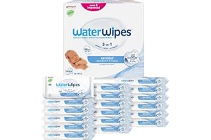 WaterWipes Sensitive+ Newborn & Baby Wipes, 1080 Count (18 Packs), 3-In-1 Cleans, Cares, Protects, 99.9% Water, Unscented