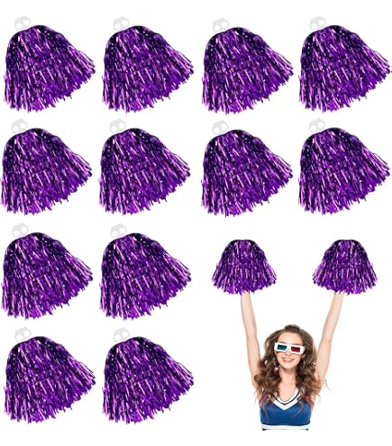 Jenngaoo 6 Pompon Cheerleading In PET Con Manici - Colori Vivaci (Oro, Argento, Blu, Verde, Rosa, Rosso, Viola)