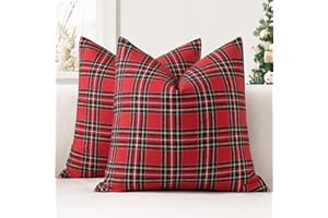 JOTOM Set of 2 Classic Plaids Cushion Covers 50x50 cm Christmas Scottish Tartan Plaid Soft Solid Decorative Throw Pillow Covers Home Decor Outdoor Cushion Case for Sofa Bedroom (Red Black)