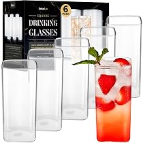 Set Di 4 Bicchieri Quadrati Trasparenti Da 400 Ml - Per Long Drink, Cocktail, Birra E Succhi