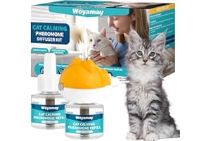 Woyamay Diffusore Feromoni per Gatti con 1 Diffusore + 2 Ricariche 48 ml, Calmante eTranquillante per Gatti, Antistress Gatto Fino a 60 Giorni