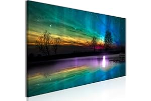 decomonkey - Impression sur Toile Aurore Boreale 150x50 1 Pièce - Tableau Décoration Appartement Cadre en Bois Photo Déco Salon Image Esthétique Peinture sur Toile Maison