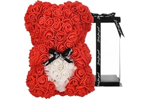 KÜNSTLICHE BLUMEN Geschenke für Mama, Geburtstagsgeschenk für Frauen, Valentinstagsgeschenk, Bär, Rose Teddybär in Einer Geschenkbox, vollständig zusammengebaute Geschenkbox, Hochzeit und Jubiläum… (Groß Rot)