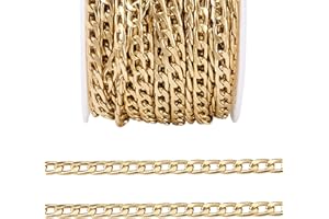 Craftdady Cadena de aluminio de 32.8 pies sin soldar, eslabón giratorio con carrete para cadena cubana punk, collar, pulsera, joyería, oro cubano