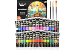 Shuttle Art Colori Acrilici per Dipingere, Set Pittura da 30 Colori (36 ml) con 3 Pennelli, Set Colori Acrilici per Artisti Principianti Bambini, Acrylic Paint Dipingere su Rocce Tela Legno