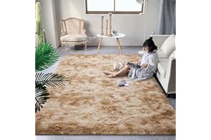 DweIke Fluffy Modern Area Rugs for Living Room Bedroom, 4x6 ft Plush High Pile Beige Rug for Kids Girls Room Nursery Home Decor, Upgrade Non-Slip Girls Bedroom Soft Indoor Rug, Tie-Dyed Beige
